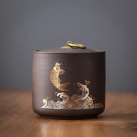 Ceramic Purple Clay Jar Black Tea Tin Pu'er Storage Sealed Jars Household Moisture-Proof Sealed Jar Nut Food Storage Container