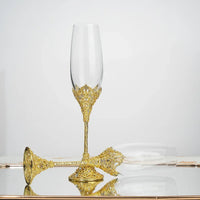 Luxury Crystal Rimmed Champagne Glass Drink Goblet Cup Wedding Toasting Flute Wine Glasses Set Rhinestone Drinkware Glasses Gift