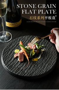 Main Dish Tableware Rock Plate  Stone Grain Ceramic Western Food Steak Plate Japanese Plate Home Western Food Display Tray