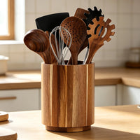 Kitchen Countertop Storage Caddy,360° Rotating Wood Kitchen Utensil Holder,Wooden Flatware Storage Organiser,Kitchen Accessories
