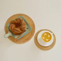 8-10cm Rattan Cup Mat 6Pcs Drink Coasters Set for Kungfu Tea Accessories Round Tableware Placemat Dish Mat Rattan Weave Cup Mat