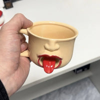 3D Human Face Ceramic Mug Strange Cup Abstract Funny Tongue Out Design Coffee Water Cup Home Office Drinkware Gift