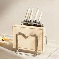 Kitchen Knife Storage Rack with Cutting Board Slot, Multifunctional Countertop Utensil Organizer Holder
