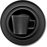 16-piece ceramic tableware set, 4-piece set, black plate and bowl tableware set, dishwasher-cleaned, microwaveable, black matte