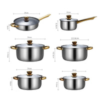 6Pcs Pots and Pans Set Stainless Steel Portable Soup Pot Saucepan Ergonomic Handle Kitchen Cooking Set Cookware Set for Home