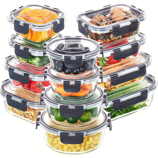 12pcs Glass Food Storage Containers with Lids, Meal Prep, Pantry Kitchen Storage Containers for Lunch, Leak Proof