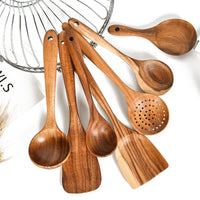 Kitchen set tools, Thai teak, natural wood cutlery spoon, rice strainer spoon, spoon, cooking spoon