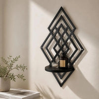 Wooden Wall Mounted Decorative Shelf Geometric Hanging Floating Wall Storage Rack Home Decoration Hollow Out Wall Decor Bedroom