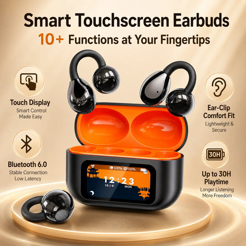 Smart Touchscreen Ear Clip Headphones Bluetooth 6.0 Wireless Earphones with App Control, 6 EQ Modes, 30H Playtime and Finder