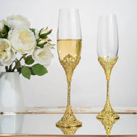 Luxury Crystal Rimmed Champagne Glass Drink Goblet Cup Wedding Toasting Flute Wine Glasses Set Rhinestone Drinkware Glasses Gift