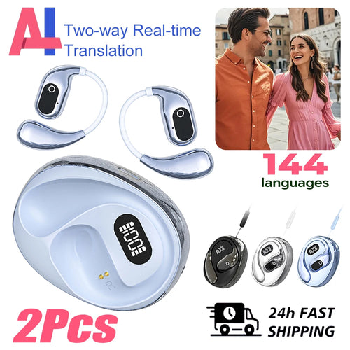 Ai Translator Headphones 144 Languages Wireless Real Time Translation Bluetooth Headset Waterproof Earbud For Business Travel
