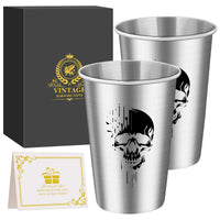 LKKCHER 500ml Pint Glass Skull Pattern 3.25oz Weizen Glass 2pcs/Set Stainless Steel Large Capacity Drinkware for Beer Gifts Set