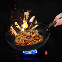 Pure Iron Wok Cast Iron Pan Non-coated Pot General Use for Gas and Induction Cooker 32cm Chinese Wok Cookware Pan