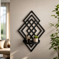 Wooden Wall Mounted Decorative Shelf Geometric Hanging Floating Wall Storage Rack Home Decoration Hollow Out Wall Decor Bedroom