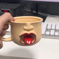 3D Human Face Ceramic Mug Strange Cup Abstract Funny Tongue Out Design Coffee Water Cup Home Office Drinkware Gift