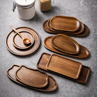 Tableware Solid Wood Food Tray Round Rectangle Dessert Plate Japanese-style Wooden Snack Fruit Tea Saucer Pallet Bread Board