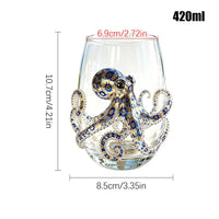 Blue Ringed Octopus Glassware 420ml 2D Clear Novelty Coastal Marine Animal Drinking Glass for Juice Milk Coffee Housewarming