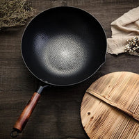 Konco Iron Wok Cast Iron Pan Non-Coated Pot General Use for Gas and Induction Cooker 32cm Chinese Wok Cookware Pan Kitchen Tools