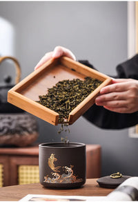 Ceramic Purple Clay Jar Black Tea Tin Pu'er Storage Sealed Jars Household Moisture-Proof Sealed Jar Nut Food Storage Container