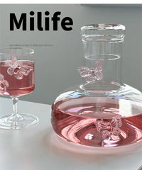 Glass Decanter Pink Butterfly Decor Elegant Goblet Wine Decanter Home Party Women's Wine Glass Dining Table Kettle Drinkware