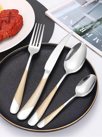 24pcs Stainless Steel Tableware Set, Including Knife, Fork, Spoon and Coffee Spoon Gift Box, Dishwasher Safe