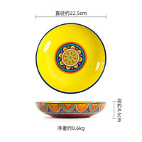 1pcs Ceramic Tableware Bohemian Flat Dinner Plate Western Steak Salad Dessert Cake Plate Shallow Dish Dessert Kitchen Dinnerware
