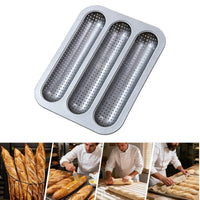 Non-stick perforated baguette mold, 3-hole French bread baking pan, carbon steel baguette baking pan, for home kitchen