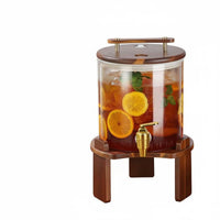 Beverage Dispenser Glass Drink Dispenser W Support Faucet Cold Drink Jar Wooden Stand Serving Ware Easy to Clean Party Equipment