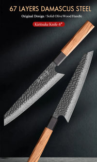 8" Japanese Kiritsuke Chef Knife 67 Layer Damascus Steel Handmade Kitchen Knives Meat Vegetable Sharp Household Cooking Tools