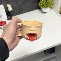 3D Human Face Ceramic Mug Strange Cup Abstract Funny Tongue Out Design Coffee Water Cup Home Office Drinkware Gift