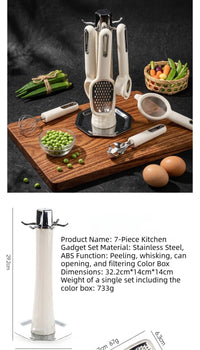 Kitchen Gadgets7Stainless Steel Peeler, Whisk, And Grater Set With A Storage Stand, A Household Combination Set