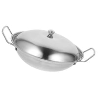 1Set Stainless Steel Cooking Pan Double Handle Hot Pot Kitchen Cookware Multipurpose Reusable Daily Use Wok Smooth Surface Easy