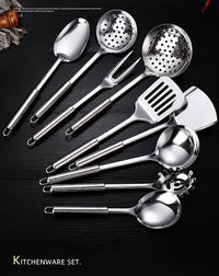 9-Piece Stainless Steel Kitchen Utensil Set, Multi-Purpose Cooking Tools, Including Turner Spatula, Ladle, Slotted Turner