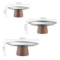 Stainless Steel Tray Fruit Bowl with Wooden Base Partitioned Candy Bread Cake Dessert Table Plates Kitchen Dinnerware Tableware