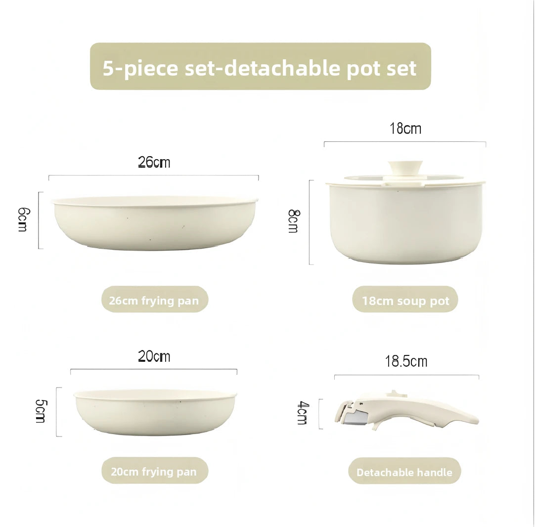 Ceramic Non Stick Cookware Set 5 Pieces Detachable Handle Induction Oven Dishwasher Safe Pots Pans Set Kitchenware Utensils Gift