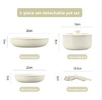 Ceramic Non Stick Cookware Set 5 Pieces Detachable Handle Induction Oven Dishwasher Safe Pots Pans Set Kitchenware Utensils Gift