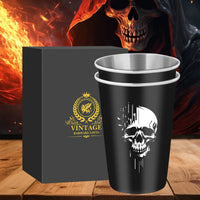 LKKCHER 500ml Pint Glass Skull Pattern 3.25oz Weizen Glass 2pcs/Set Stainless Steel Large Capacity Drinkware for Beer Gifts Set