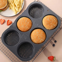 Silicone Hamburger Baking Mold - Food Grade Non-Stick Bun Cake Pan for Home Kitchen BPA Free Bread Bakeware, Reusable Oven Safe