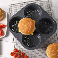 Silicone Hamburger Baking Mold - Food Grade Non-Stick Bun Cake Pan for Home Kitchen BPA Free Bread Bakeware, Reusable Oven Safe