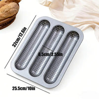 Non-stick perforated baguette mold, 3-hole French bread baking pan, carbon steel baguette baking pan, for home kitchen