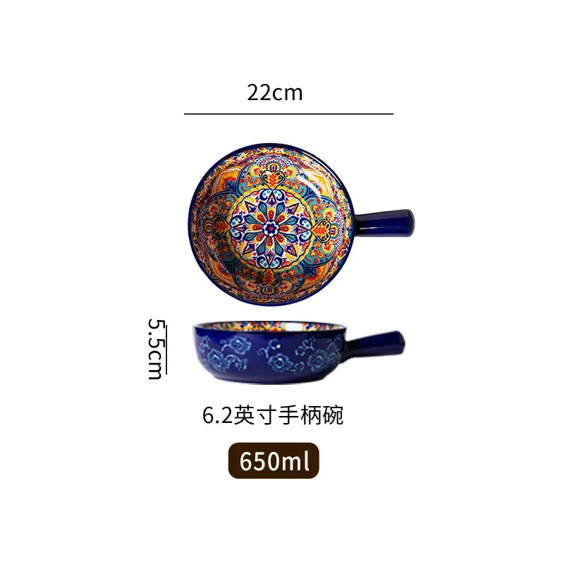 Ceramic Tableware Set Rice Bowl Serving Plate Creative Cutlery Soup Plate Noodle Handle Bowl Sauce Dish Steak Salad Fruit Plate