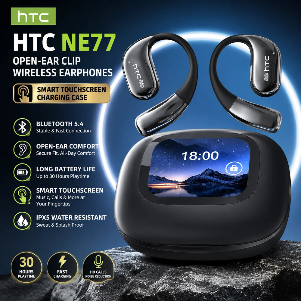 HTC NE77 TWS Wireless Earbuds Bluetooth 5.3 ENC HD Mic Low Latency Touch Control LED Display Sport Headphones for iOS Android