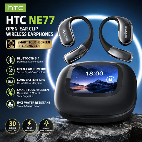 HTC NE77 TWS Wireless Earbuds Bluetooth 5.3 ENC HD Mic Low Latency Touch Control LED Display Sport Headphones for iOS Android