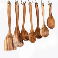 Kitchen set tools, Thai teak, natural wood cutlery spoon, rice strainer spoon, spoon, cooking spoon