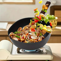 Cookware Refined Iron Square Frying Pan No Coating Flat Bottomed Stir Fry Pot with Visible Cover Wood Handle Wok Restaurant