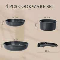 4PCS Cookware Sets Nonstick Frying Pans Skillets Set with Detachable Handle Kitchen Cooking Pans Compatible with All Stovetops