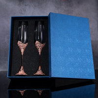 Luxury Crystal Rimmed Champagne Glass Drink Goblet Cup Wedding Toasting Flute Wine Glasses Set Rhinestone Drinkware Glasses Gift