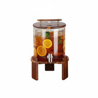 Beverage Dispenser Glass Drink Dispenser W Support Faucet Cold Drink Jar Wooden Stand Serving Ware Easy to Clean Party Equipment