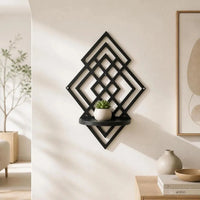 Wooden Wall Mounted Decorative Shelf Geometric Hanging Floating Wall Storage Rack Home Decoration Hollow Out Wall Decor Bedroom