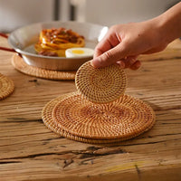 8-10cm Rattan Cup Mat 6Pcs Drink Coasters Set for Kungfu Tea Accessories Round Tableware Placemat Dish Mat Rattan Weave Cup Mat